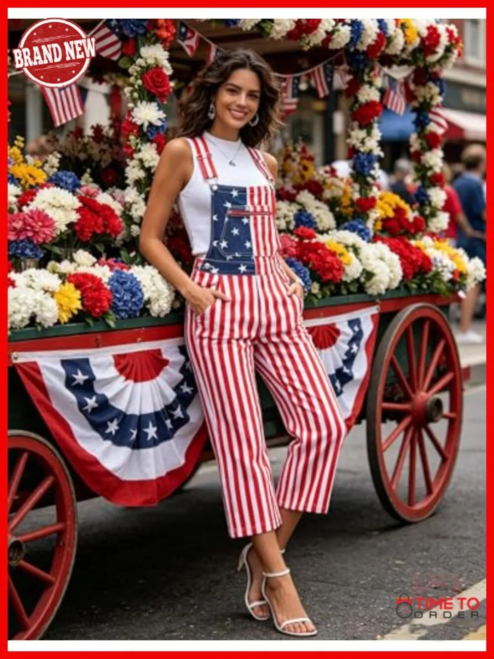 American Flag Overalls Jumpsuit Romper with Pockets Adjustable Straps